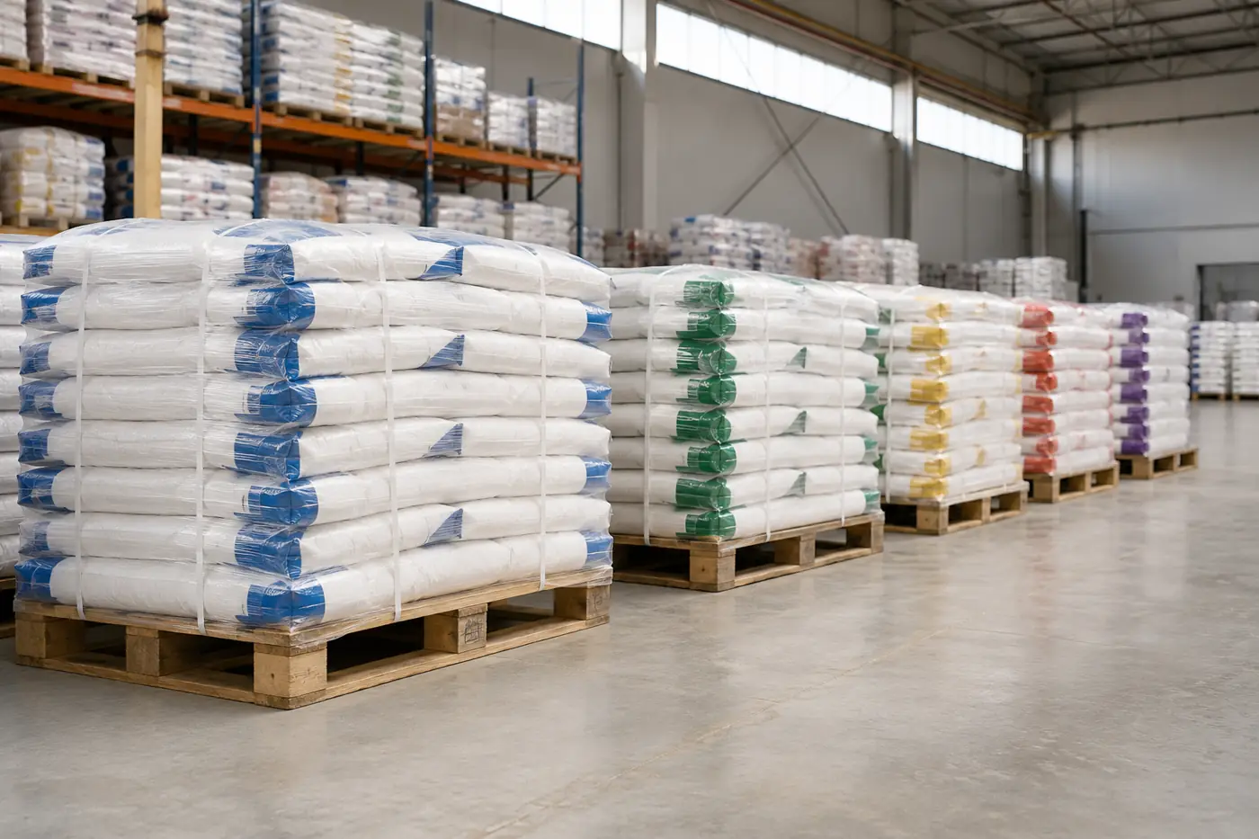 25 kg bags, palletised and batch-labelled for clean clearance.
